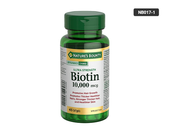 Natures Bounty ultra strength Biotin 10000mg - promotes hair growth, nails, and skin.